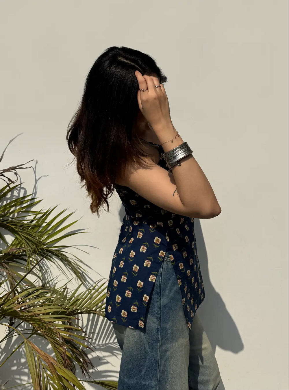 Trendy Navey Blue Printed Sleevless Kurti