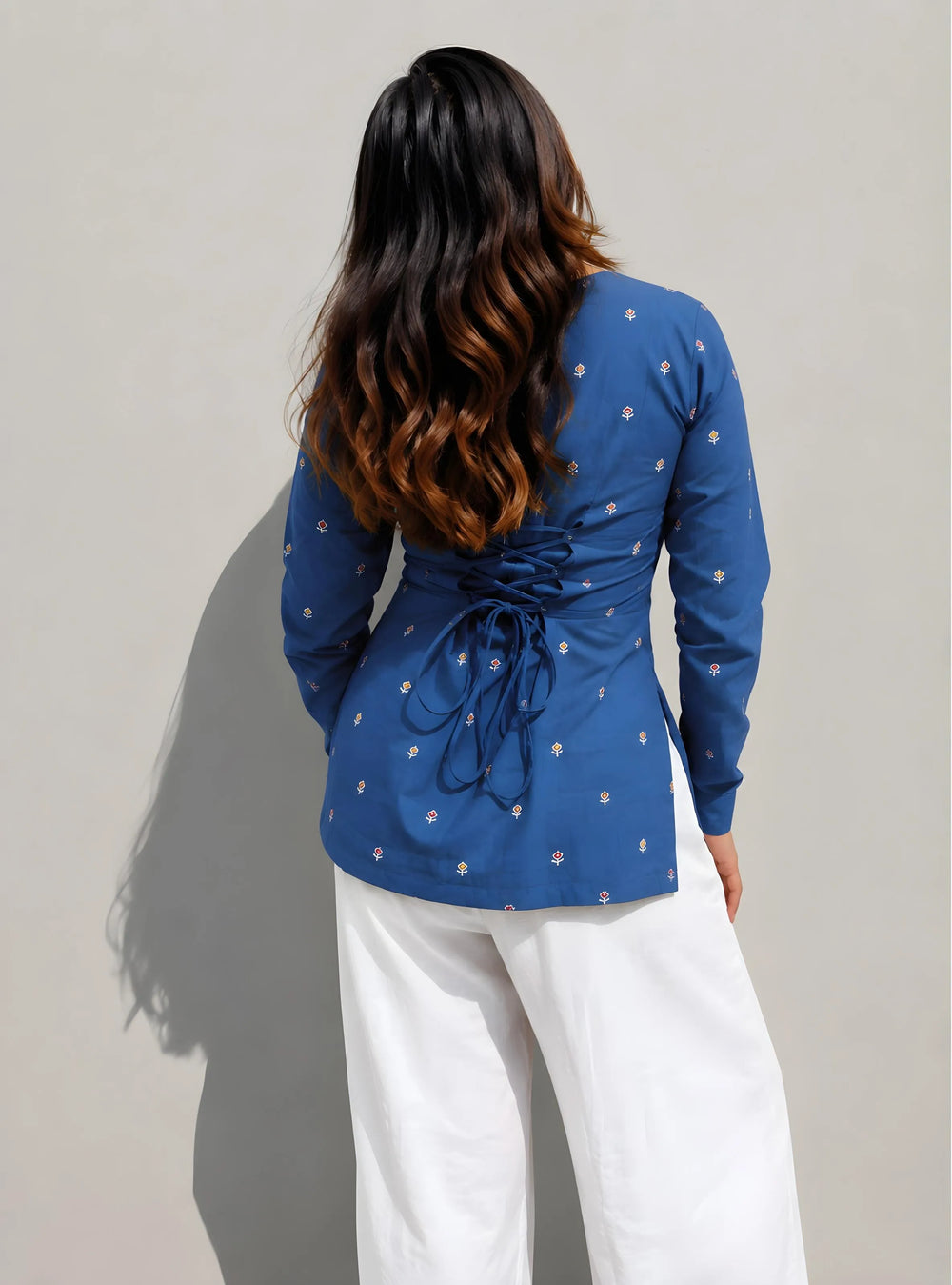 Trending Blue Square Neck Corset Back Kurti