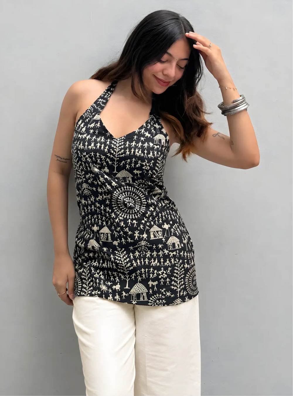 Trendy Black Halter Neck Sleevless Kurti