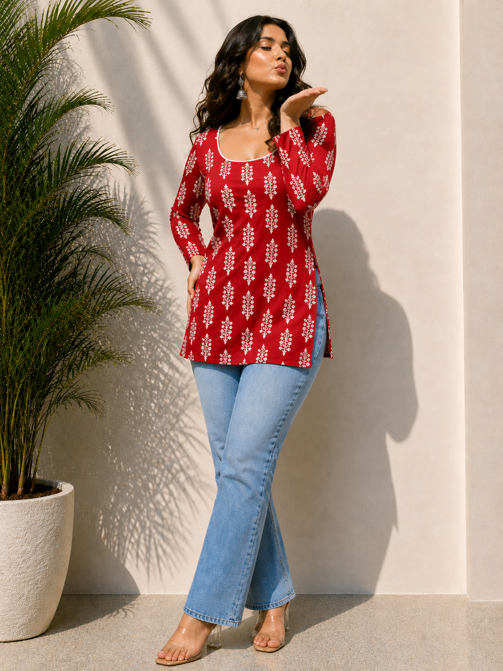 Red Printed Short Kurti