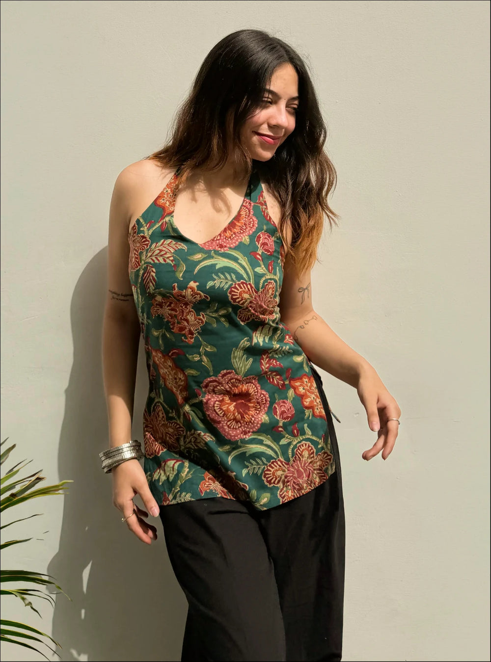 Bestselling Dark Green  Halter Neck Sleevless Kurti