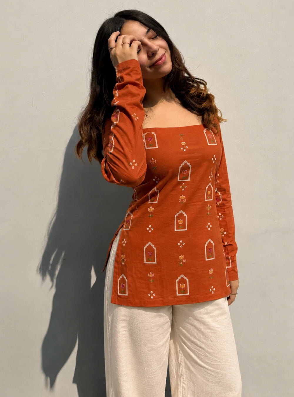 Classy Square Neck Corset Back Full Sleevs Kurti