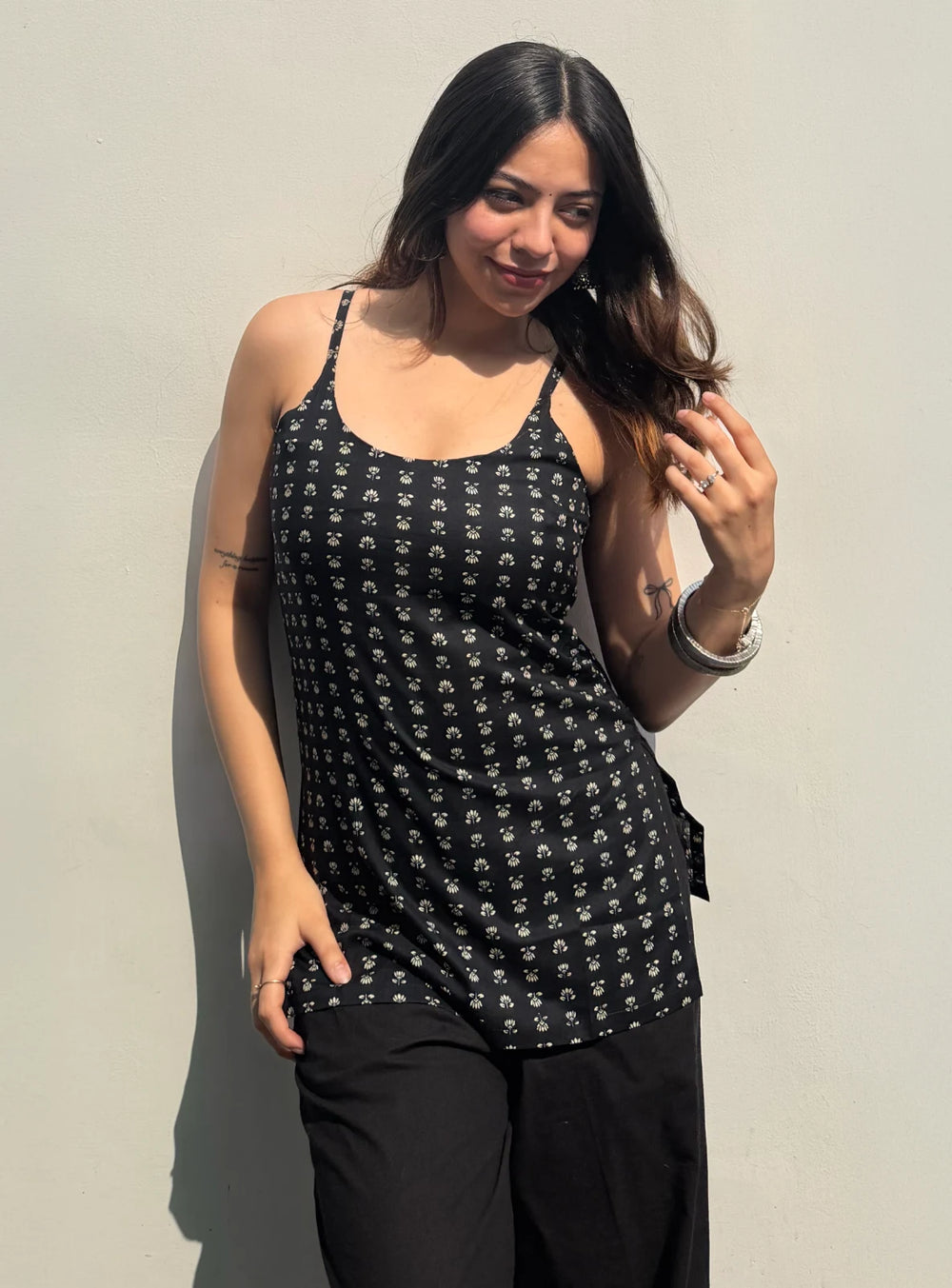 Classy Black Printed Sleevless Kurti