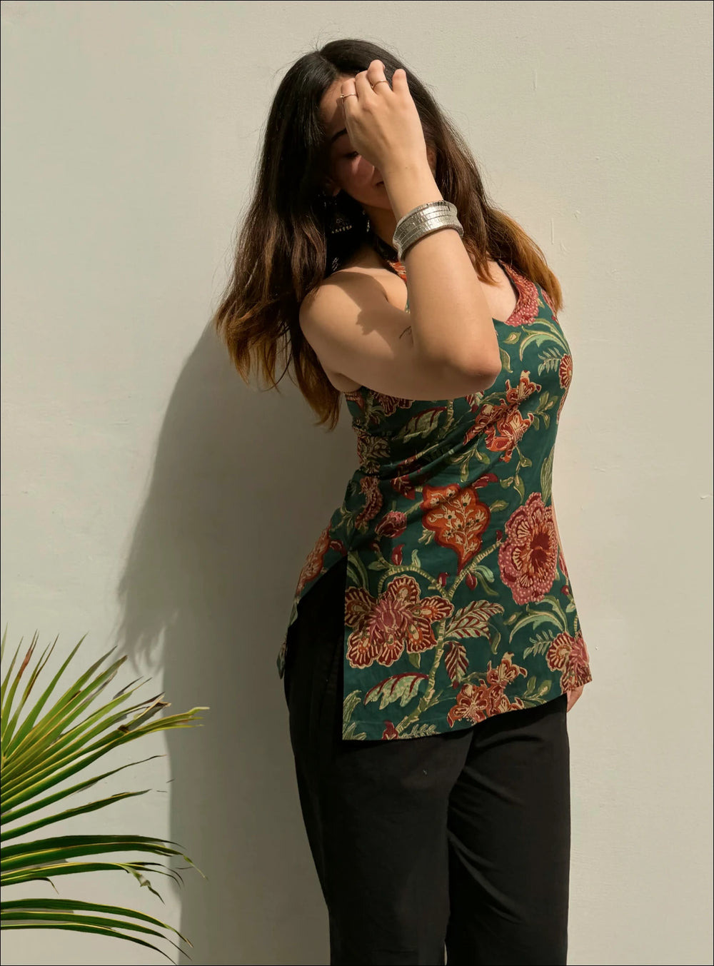 Bestselling Dark Green  Halter Neck Sleevless Kurti