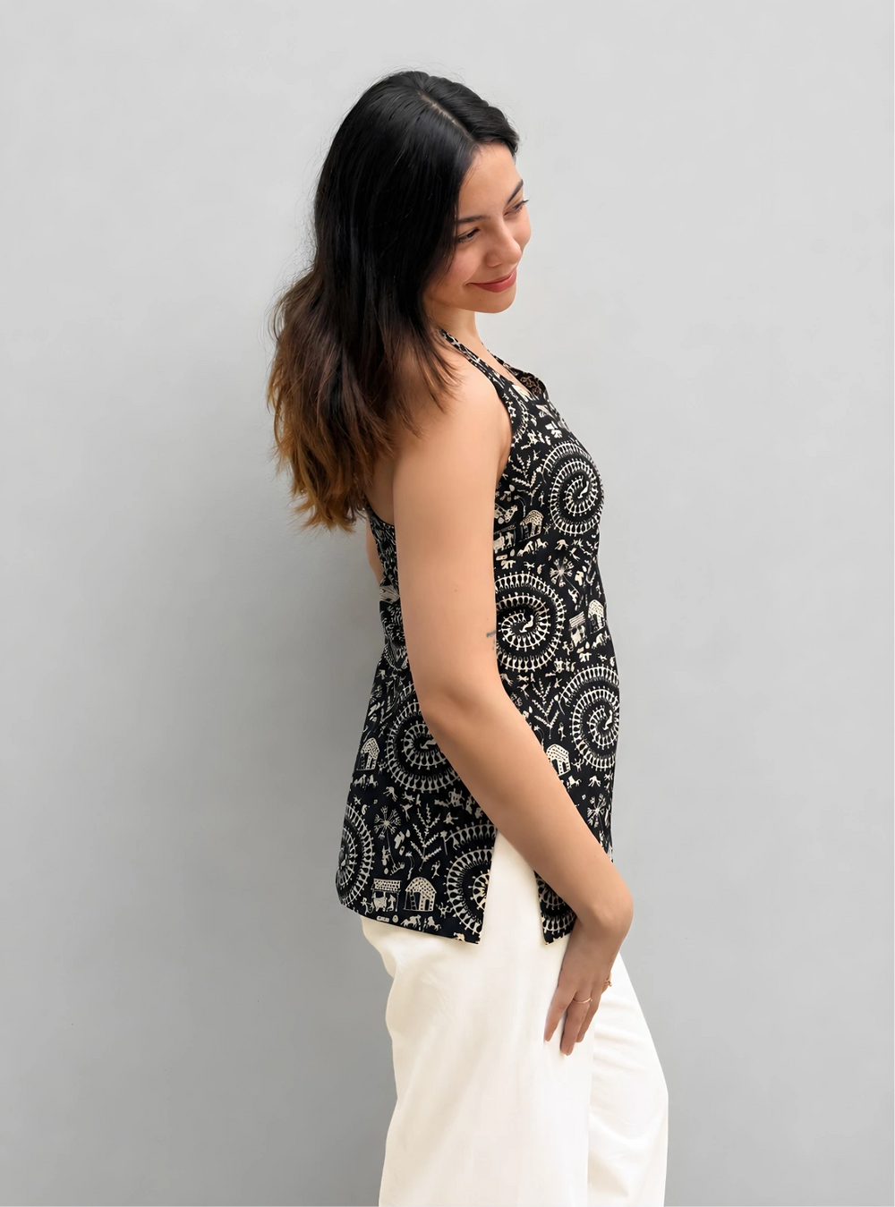 Trendy Black Halter Neck Sleevless Kurti
