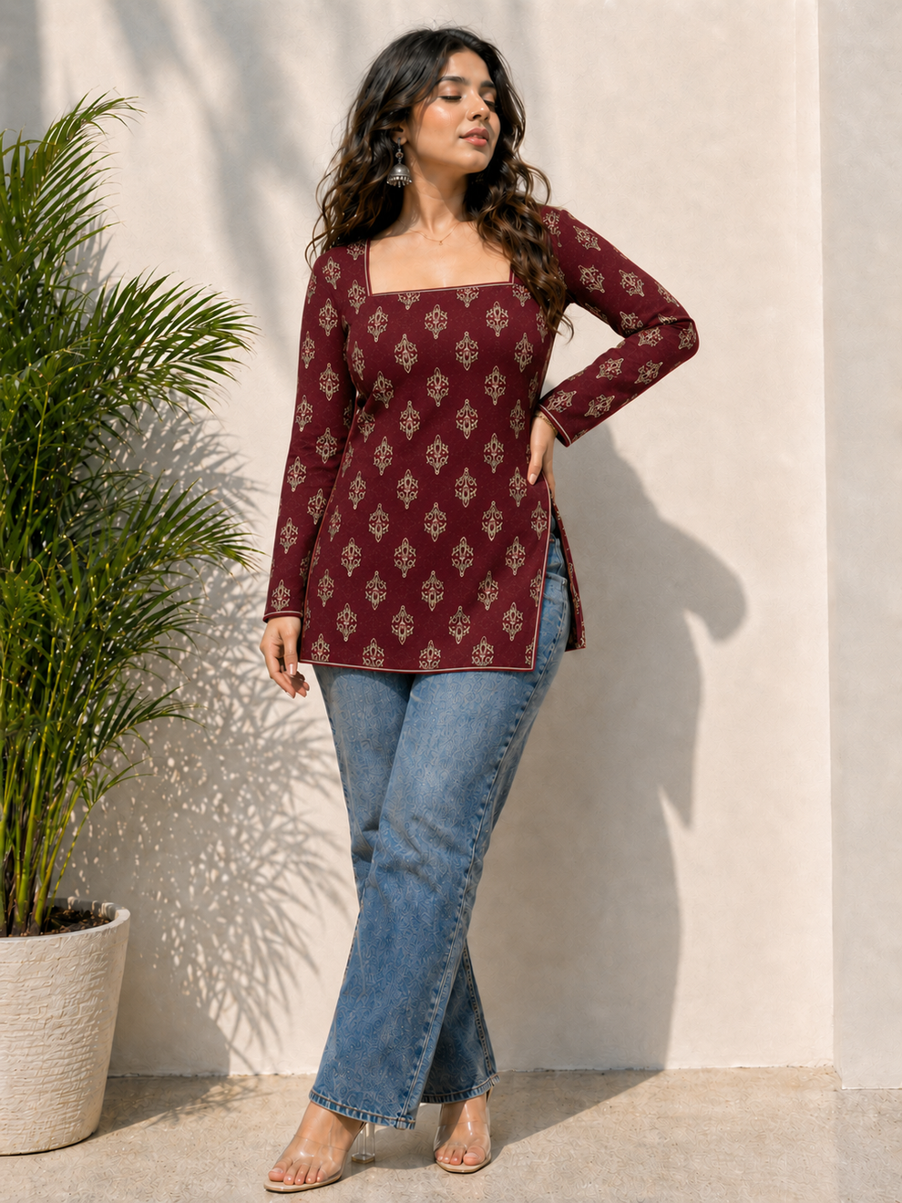 Dark maroon Short Kurti