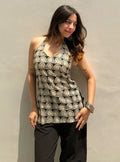 Classy Printed  Halter Neck Sleevless Kurti