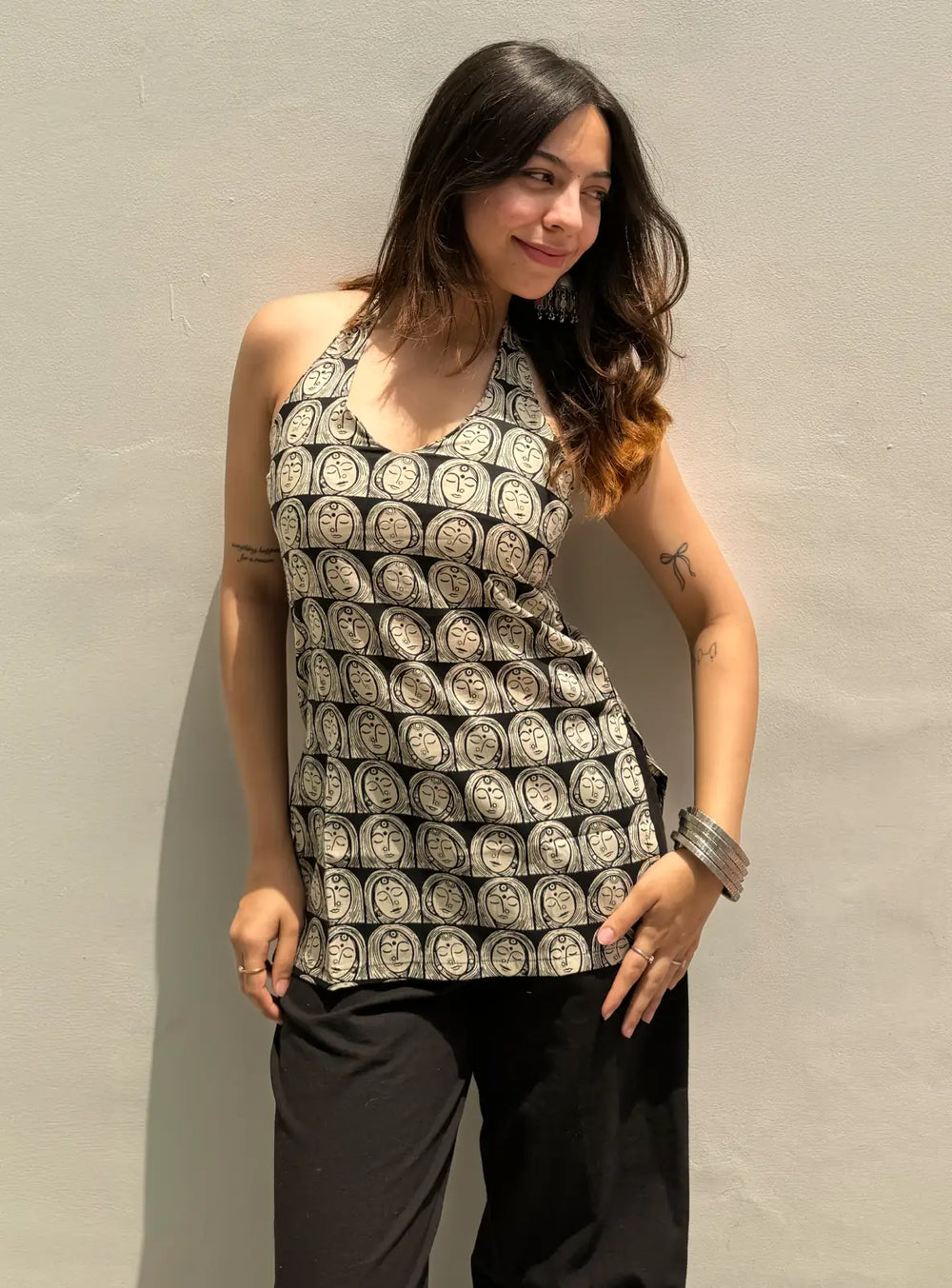 Classy Printed  Halter Neck Sleevless Kurti