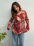 Beutiful Red Printed Bell Sleevless Kurti