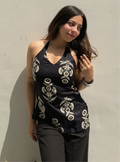 Classy Black Printed  Halter Neck Sleevless Kurti