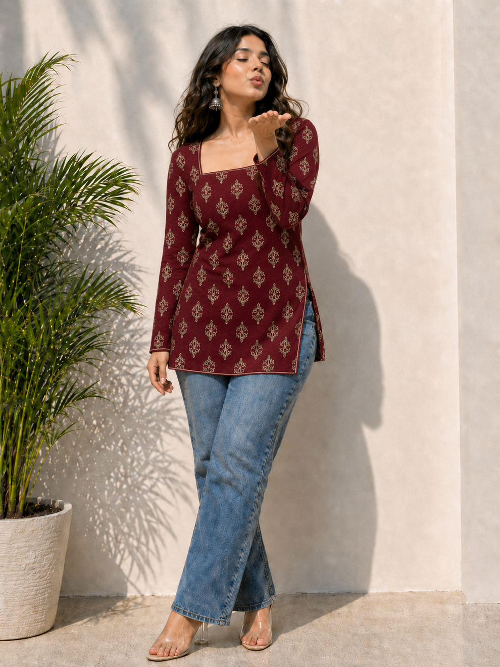 Dark maroon Short Kurti