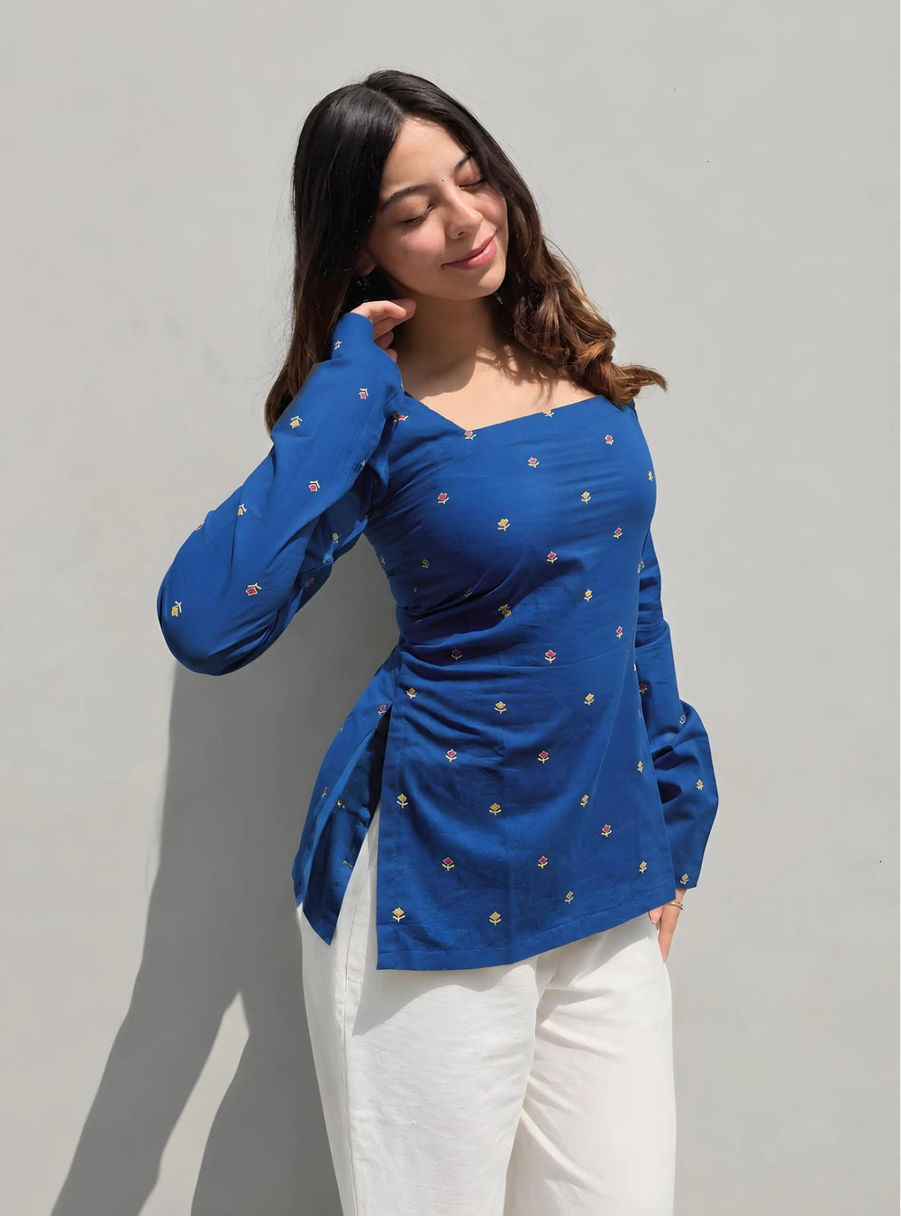 Trending Blue Square Neck Corset Back Kurti