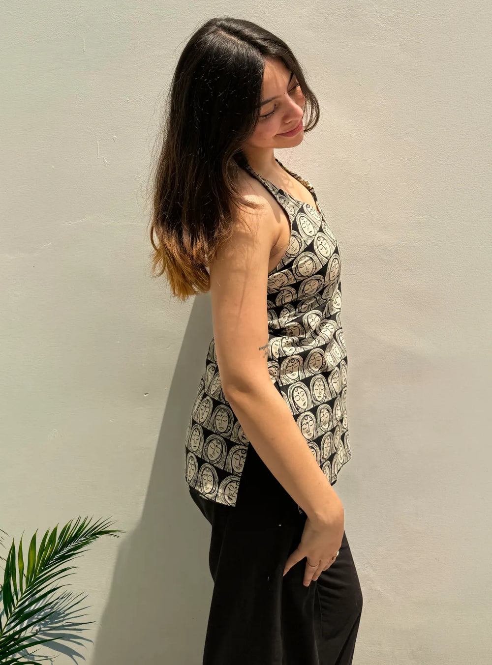Classy Printed  Halter Neck Sleevless Kurti