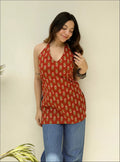 Glossy Red  Halter Neck Sleevless Kurti