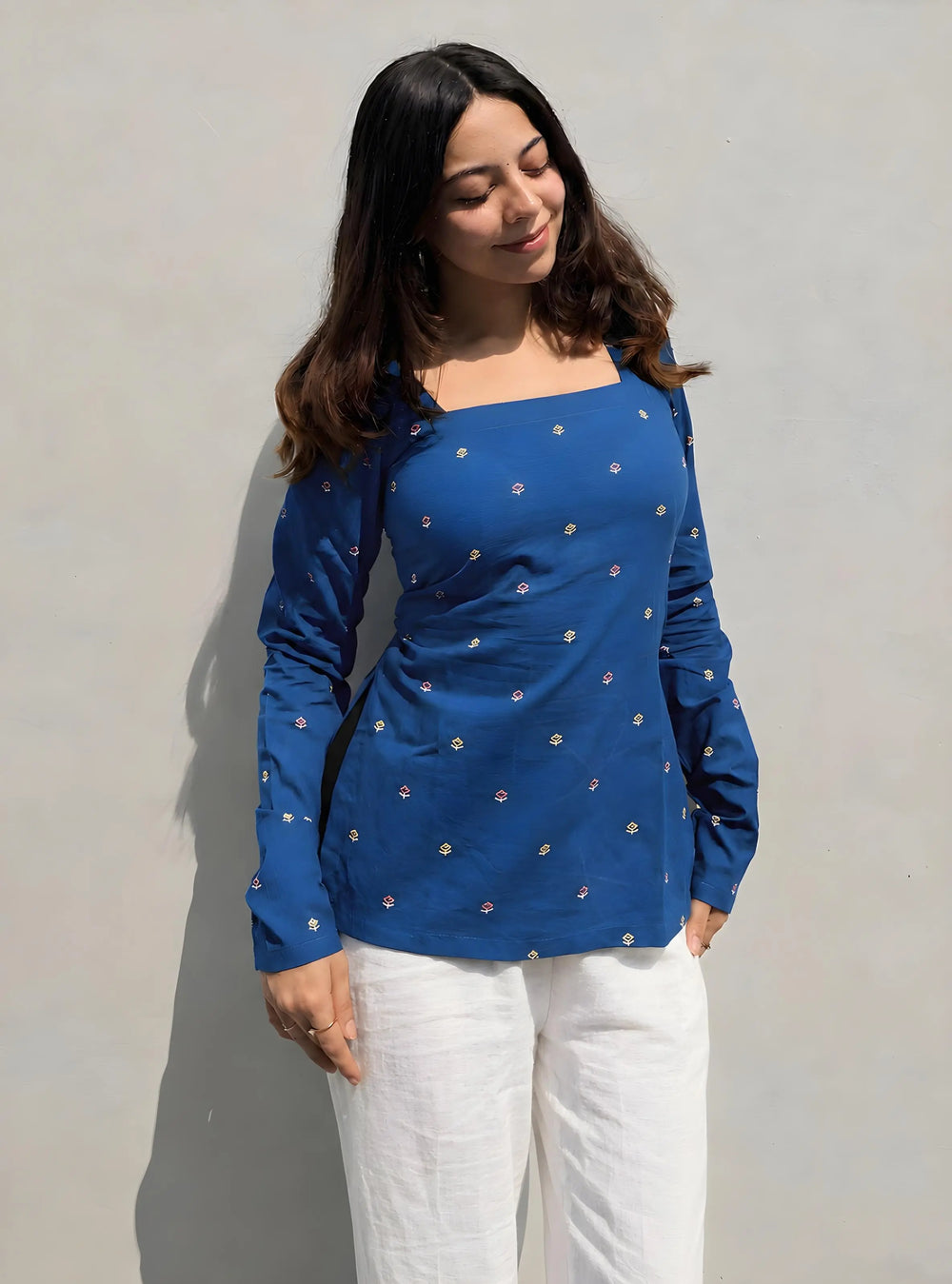 Trending Blue Square Neck Corset Back Kurti