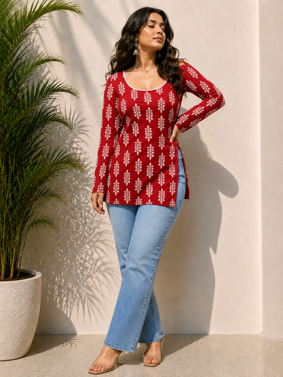 Red Printed Short Kurti