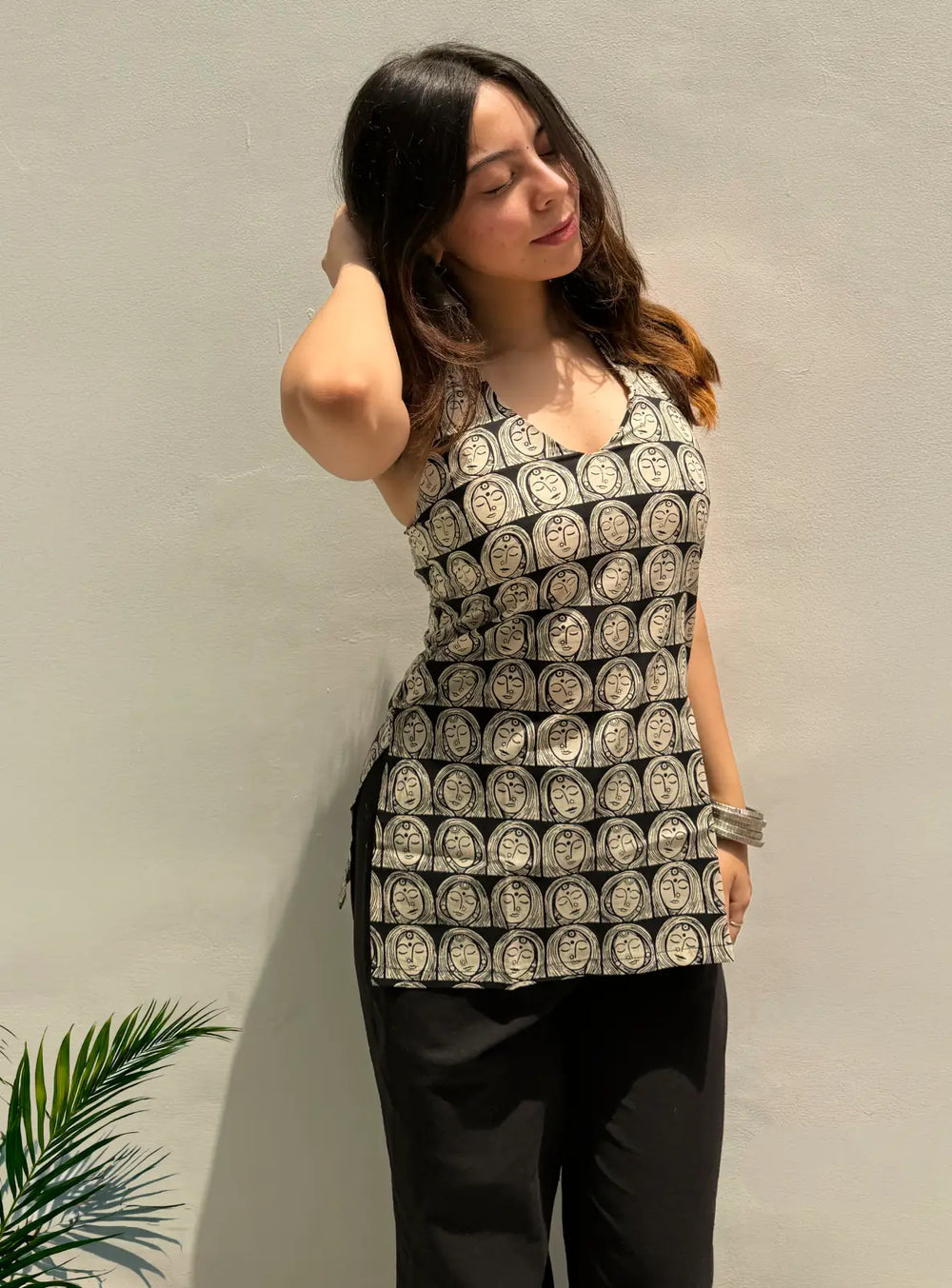 Classy Printed  Halter Neck Sleevless Kurti