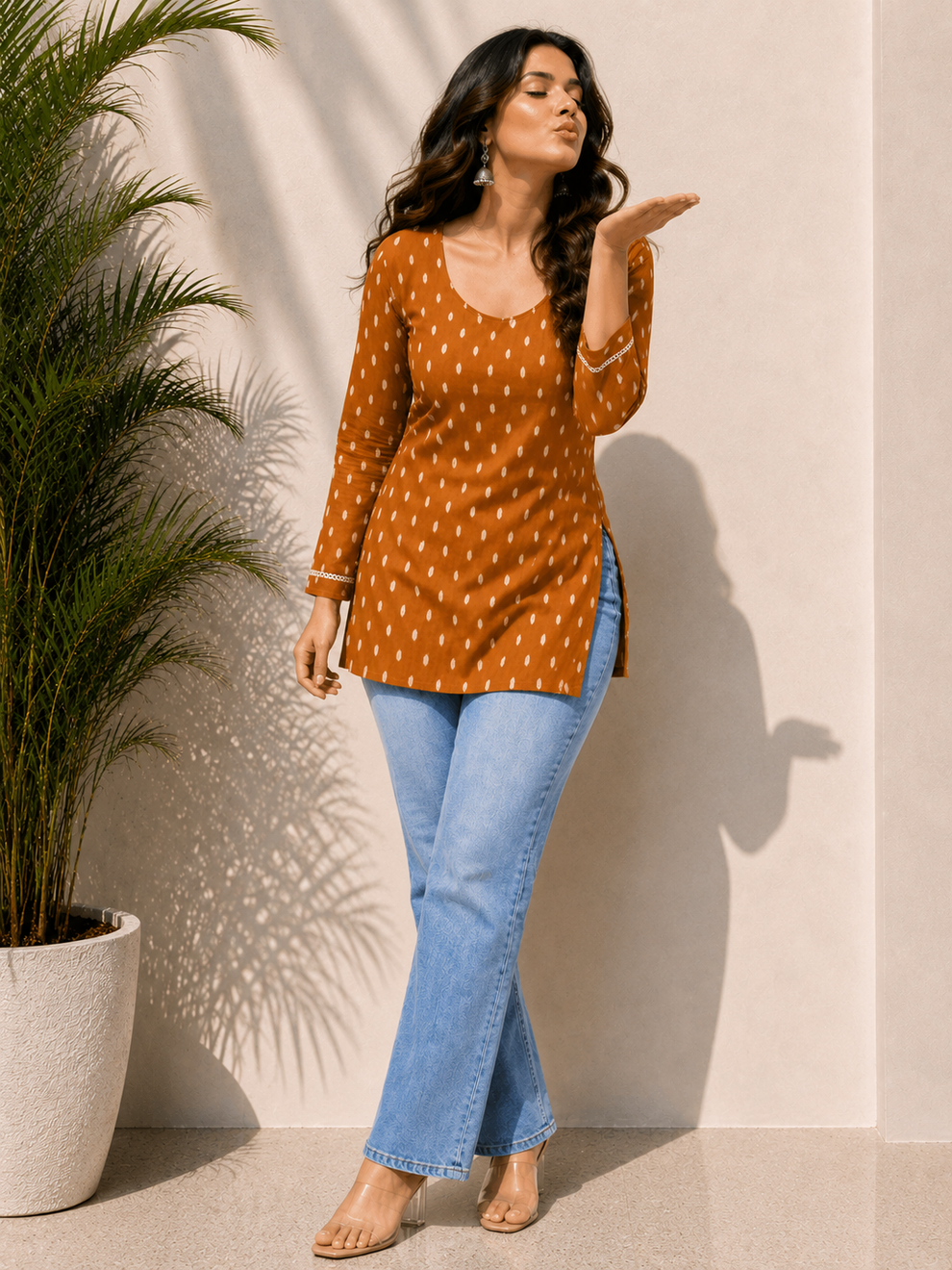 Tan Orange Short Kurti