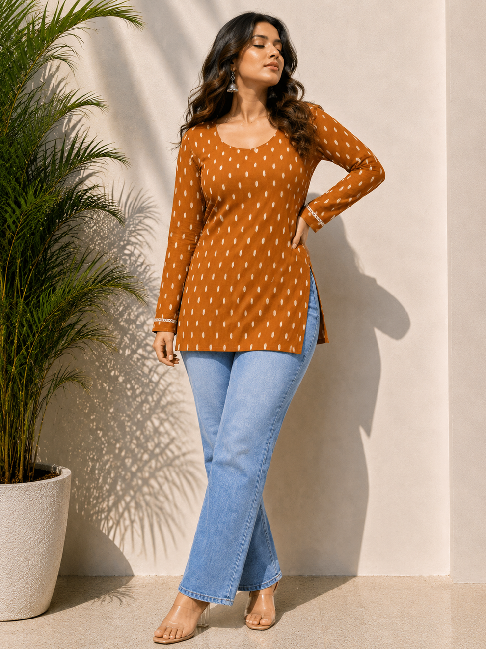 Tan Orange Short Kurti