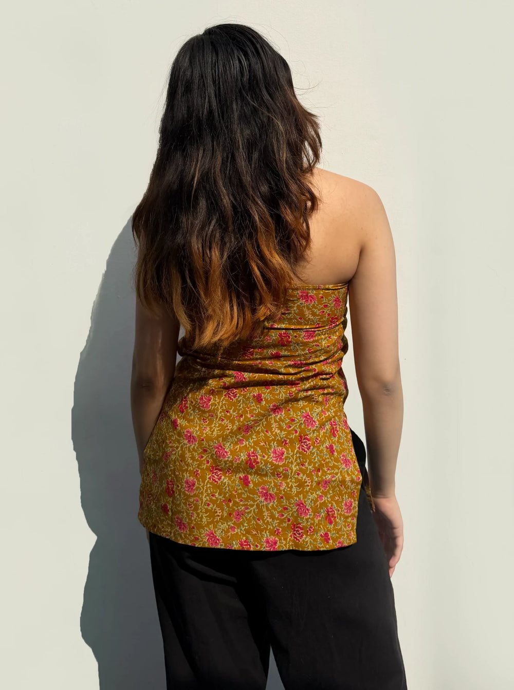 Dim Yellow  Halter Neck Sleevless Kurti