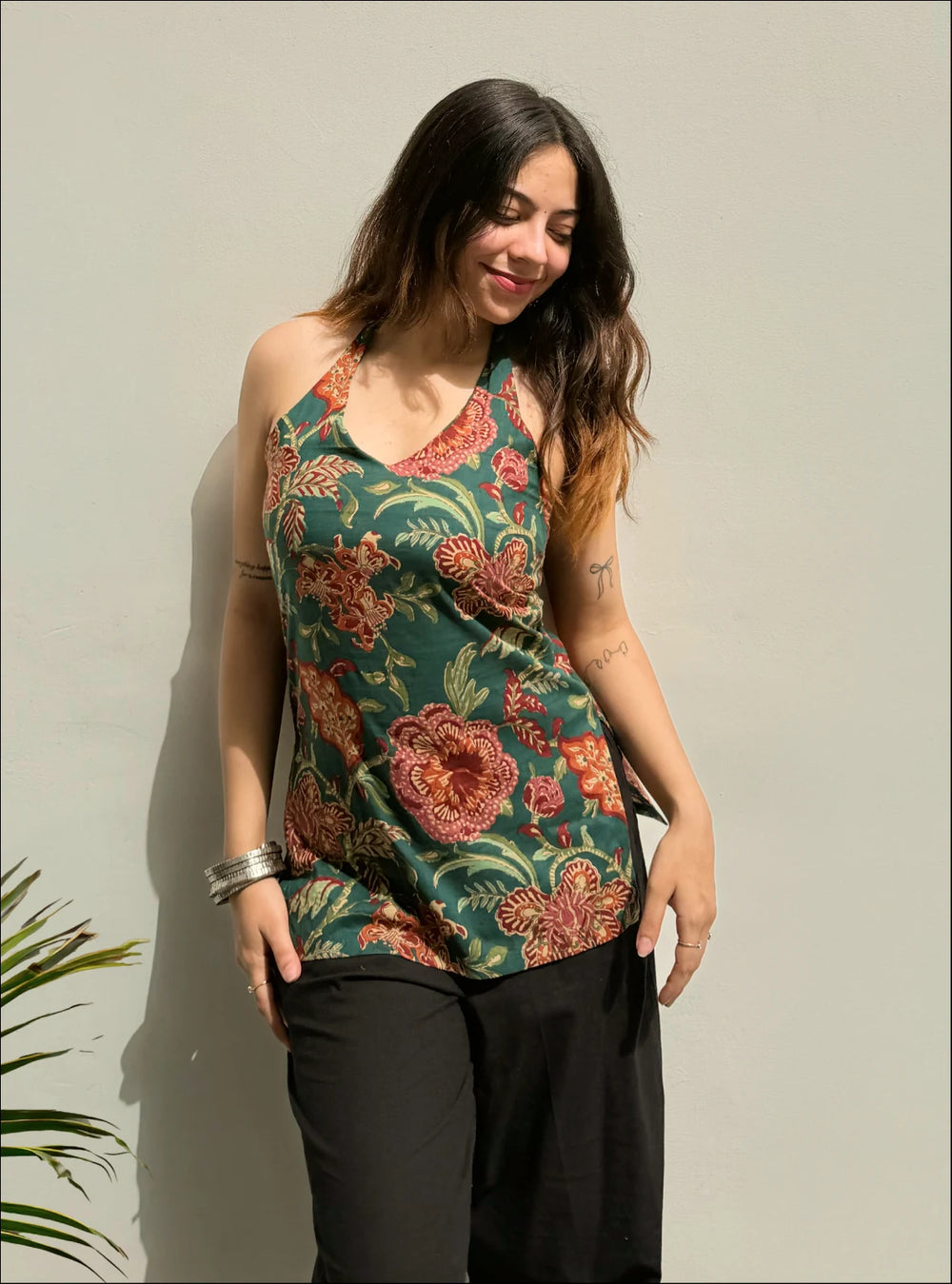 Bestselling Dark Green  Halter Neck Sleevless Kurti