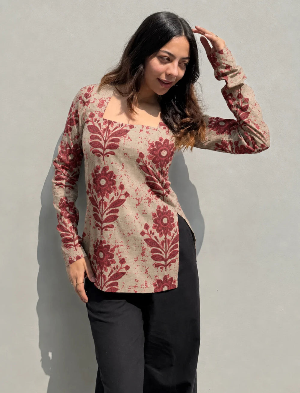 Classy Square Neck Corset back Full Sleevs kurti