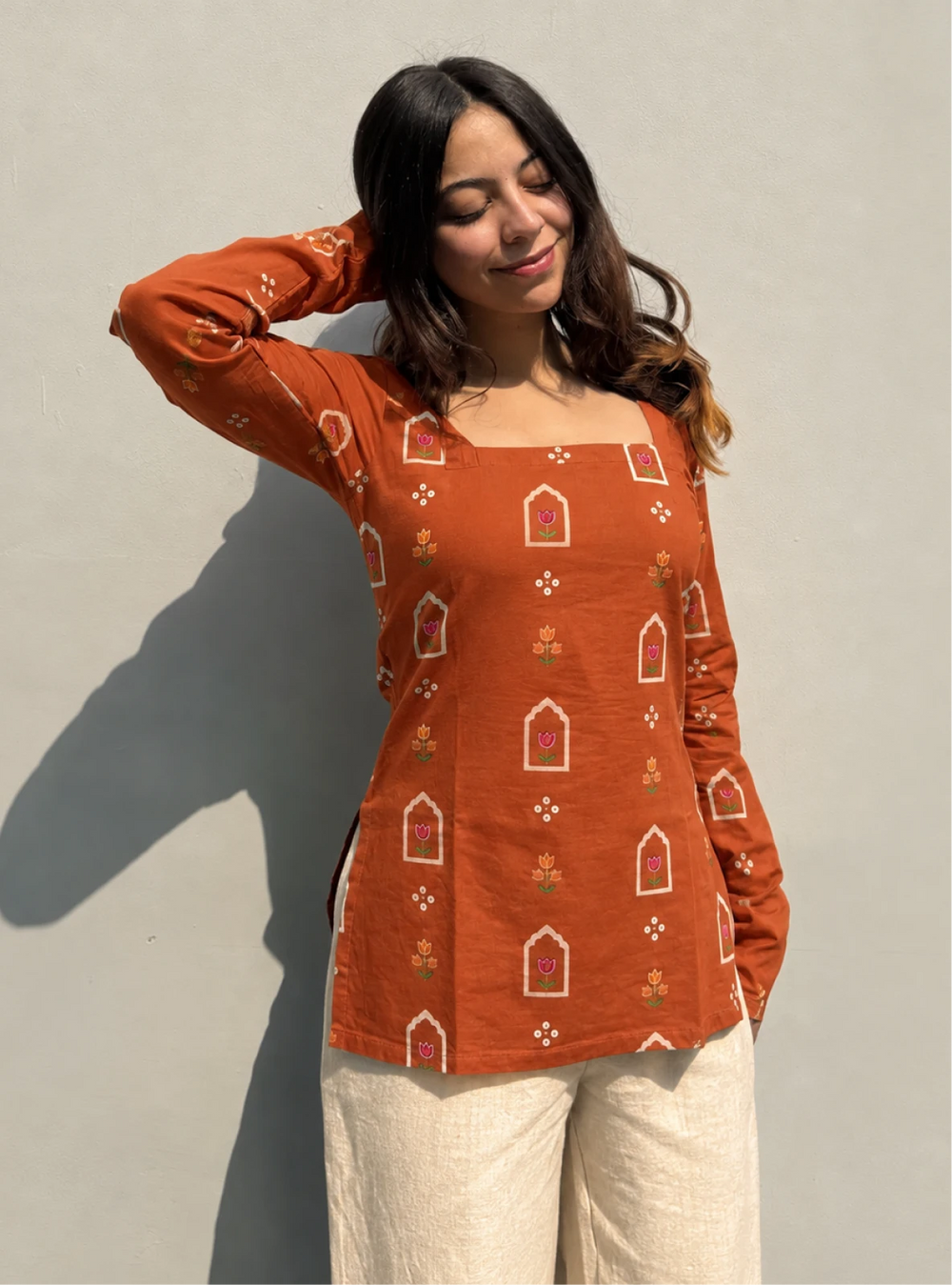 Classy Square Neck Corset Back Full Sleevs Kurti