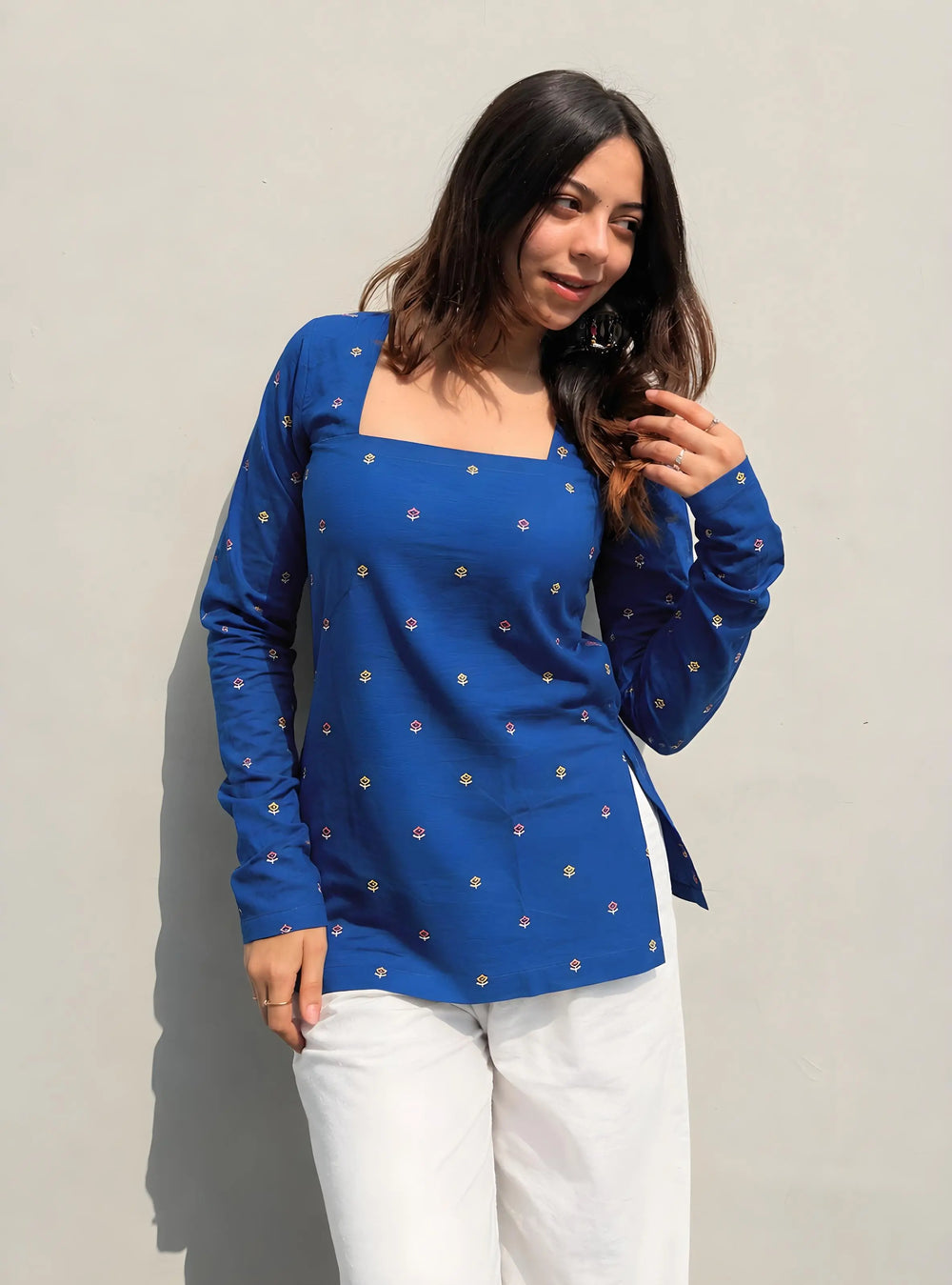 Trending Blue Square Neck Corset Back Kurti
