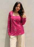 Lovely Pink Square Neck Corset Back Full Sleevs Kurti
