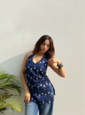 Bestselling Blue Printed  Halter Neck Sleevless Kurti
